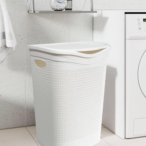 Cesto de Ropa Sucia de Plástico con Tapa, Efecto Ratán, 39.5x37x54 cm, Estructura Tejida - Product Image 5