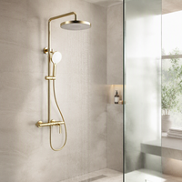 Ensemble de douche en laiton brossé avec cartouche céramique, jet pluie doux et fonction pause, pour salles de bain d'hôtels/villas (montage mural chaud/froid, garantie 5 ans)
