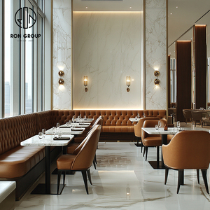 ชุดเฟอร์นิเจอร์ร้านอาหารโรงแรมทันสมัยของ Ron Group เก้าอี้พนักพิงสูงตามหลักสรีรศาสตร์ หุ้มหนังแบบ Tufted โต๊ะหินอ่อนทรงสี่เหลี่ยม - Product Image 1