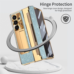 Étui de protection en cuir pour téléphone portable Samsung Galaxy Z Fold 3 4 5 avec charnière pliable, protection d'objectif et motif CD métallique brillant - Product Image 4