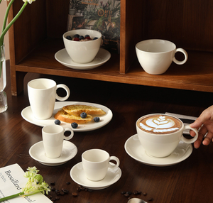 Bulk Premium Solid White Ceramic Drinkware <b>Set</b> Multi-size <b>Coffee</b> Cup <b>Mug</b> With Plate Luxury Hotel Restaurant Custom Logo - Product Image 3