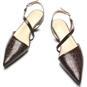 Sepatu sandal wanita ujung runcing, sepatu selempang tali pergelangan kaki dapat disesuaikan kotak rendah motif hewan buaya - Product Image 5