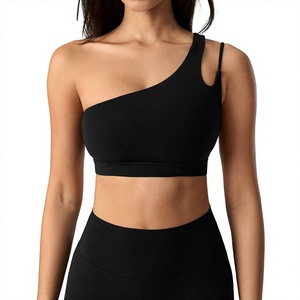 Wholesale Women Asymmetric One Shoulder Sports Bra Cutout <b>Back</b> Removable Pads Yoga Bra <b>Low</b> Support Pilates Workout Crop <b>Top</b> - Product Image 1