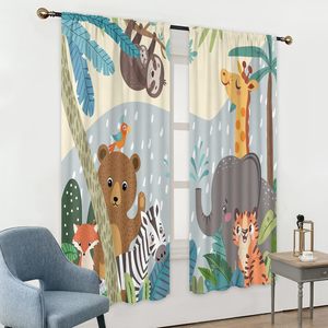 Bambini animali <span class=keywords><strong>Safari</strong></span> <span class=keywords><strong>tende</strong></span> per ragazzi camera da letto simpatico cartone animato divertente orso del bosco bambini scuola materna foglie della giungla per soggiorno - Product Image 1