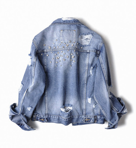 Vestes <span class=keywords><strong>en</strong></span> <span class=keywords><strong>jean</strong></span> bleu diamant troué pour femmes Vestes et manteaux pour femmes Marques de jeans italiennes - Product Image 2