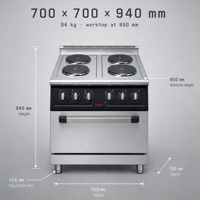 Cuisinière électrique professionnelle JUSTA en acier inoxydable à 4 plaques avec four électrique et composants de base importés pour la cuisine commerciale
