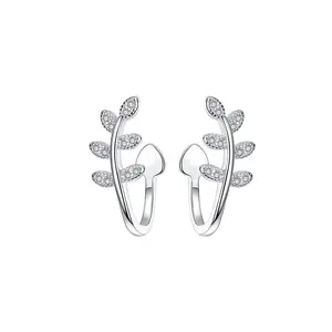 RainbowKing Small Fresh Mori System Leaves Ear Clips Silver S925 with Diamonds without Ear Holes Niche Fine Jewelry Earrings