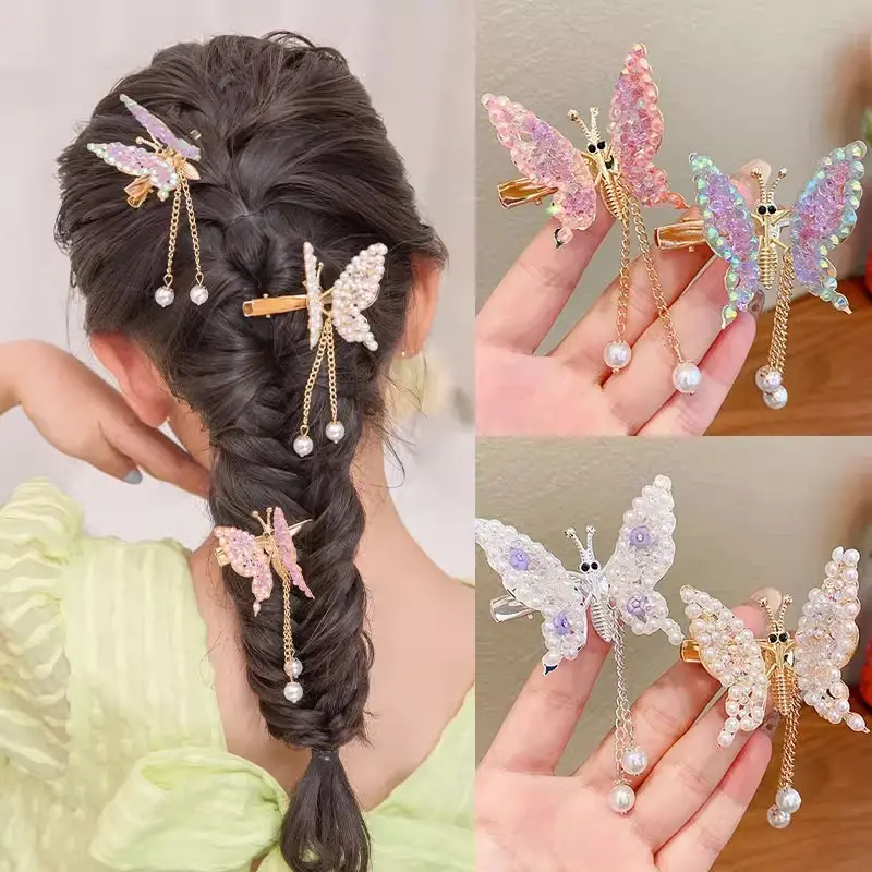 Molletta per capelli per bambini con fermaglio per capelli a farfalla in strass con perle di alto livello di aspetto copricapo da principessa