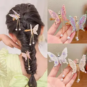 Çocuk saç tokası hareketli kelebek saç tokası taklidi inci yüksek görünüm seviyesi prenses bebek şapkalar