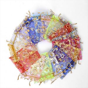 Sac en organza imprimé étoile et lune dorées 7x9cm avec cordon de serrage, pochette cadeau en maille pour bijoux, sacs de dragées pour mariage, fête ou baby shower - Product Image 1