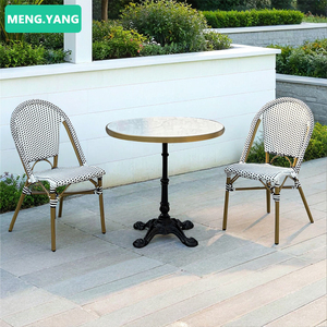 프랑스 스타일 비스트로 빈티지 알루미늄 커피 숍 레스토랑 가구 야외 등나무 식탁 및 정원 의자 세트 - Product Image 1