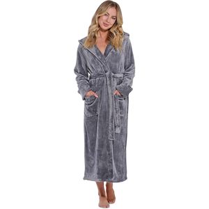 Albornoz de felpa extragrande personalizado al por mayor para mujer con capucha y bolsillos, manga larga, suave y cálido, para dormir - Product Image 4