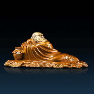 Estatua de Bodhidharma de Latón de Copper World, Pequeña Estatua de Daruma, Color Té Antiguo, Corte Dorado, Hecha a Mano, Decoración para el Hogar u Oficina, Regalo - Product Image 3