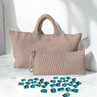Sac fourre-tout tissé Mahjong en cuir PU, grande capacité, avec pochette zippée assortie pour femme, idéal pour les voyages et le shopping