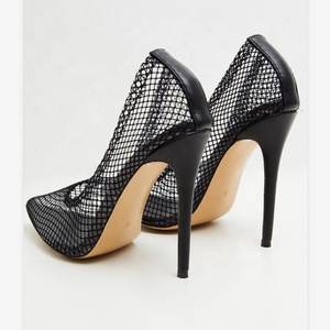 Chaussures à talons aiguilles sexy en résille pour femmes, escarpins noirs à maille quadrillée, chaussures à bout pointu et talons hauts pour dames - Product Image 5