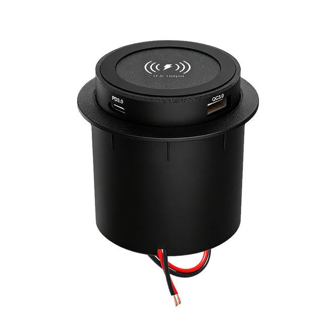 Universal 12V/24V Wireless Car Charger with USB-A/Type-C Ports for Retrofitting 15W Embedded Wireless Charging Kit for Buses RVs