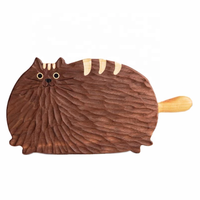 Planche à découper en bois massif Design chaton moderne Assiette décorative pour fruits, thé, snack, pain japonais