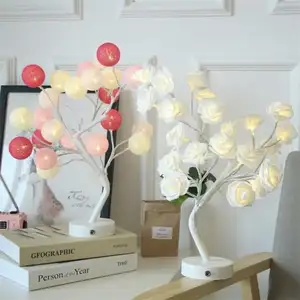 Dia dos namorados de natal, decoração do dia dos namorados, 18 ", árvore de rosa, flor de led, luz de cabeceira, rosa, bonsai