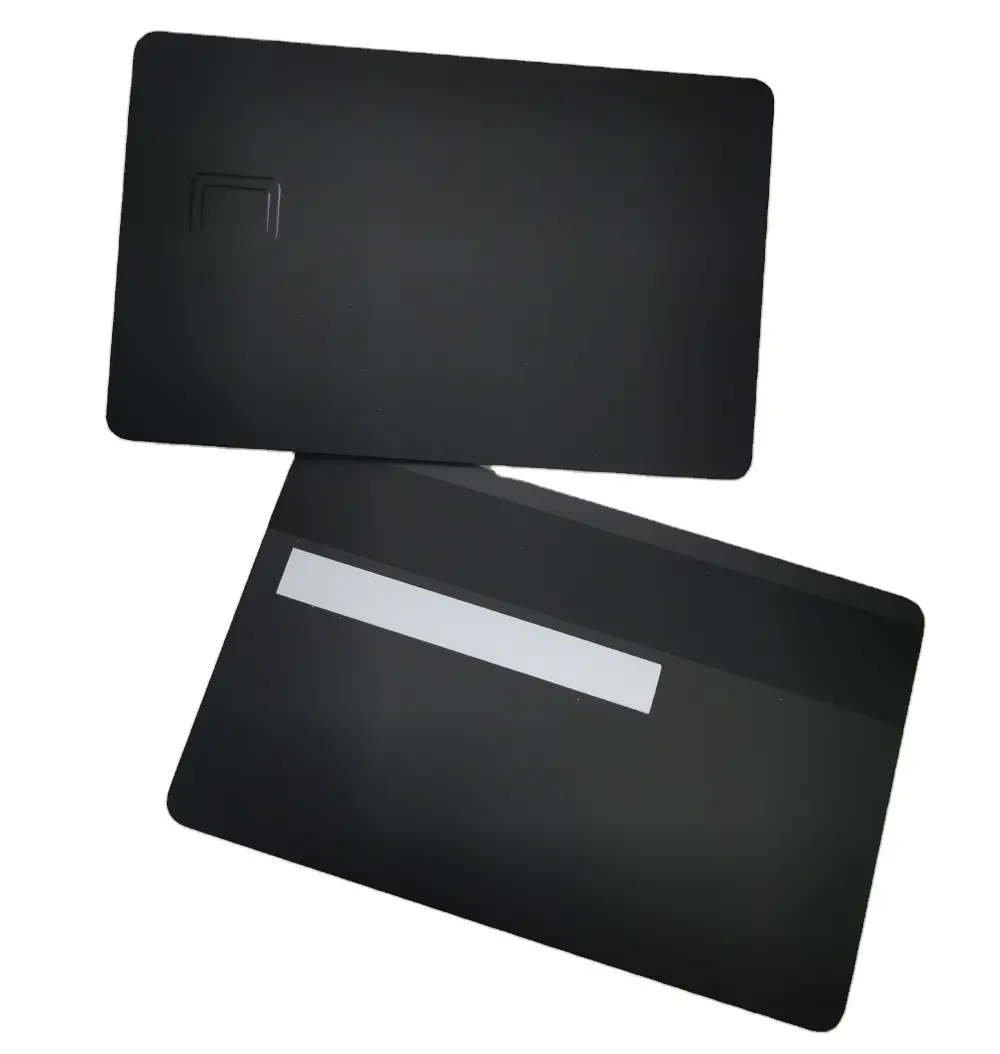 Sıcak satış 0.8mm yazdırılabilir kredi kartı boyutu paslanmaz çelik boş siyah mat Metal kart çip yuvası ile ve HICO manyetik şerit