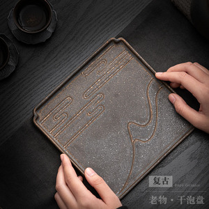 Plateau carré en céramique rétro pour thé, service à thé chinois Kung Fu, assiette de rangement pour le thé de l'après-midi - Product Image 1