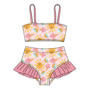 Nuevo Conjunto de <span class=keywords><strong>Bikini</strong></span> de Dos Piezas sin Mangas con Estampado Personalizado para Niñas, Traje de Baño con Volantes, Ropa de Playa para Niñas - Product Image 2