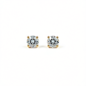 Orecchini a lobo classici in oro massiccio 18 carati con diamanti taglio brillante rotondo, montatura a griffe, gioielli da sposa da donna - Product Image 1