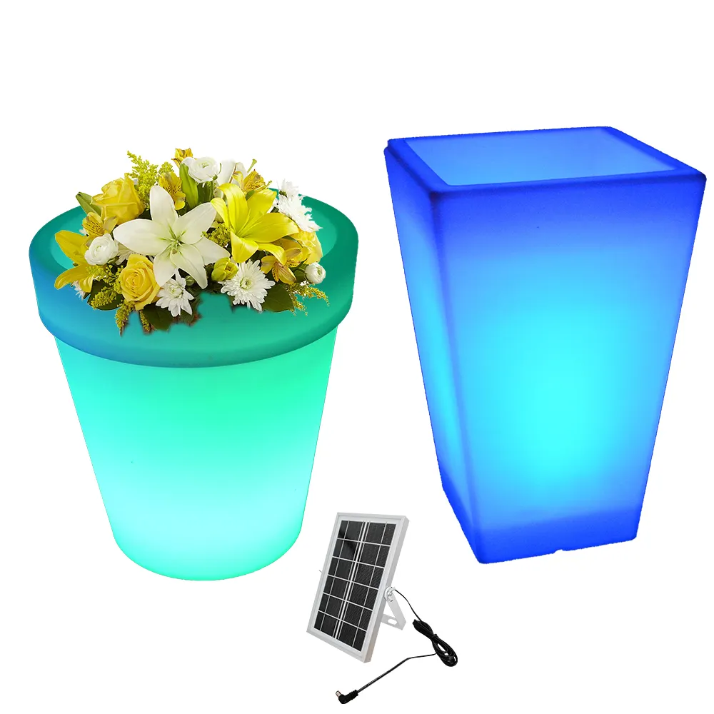 Vaso de plástico com led, vaso para iluminar o jardim, venda por atacado, iluminação de plástico, vaso de flores led