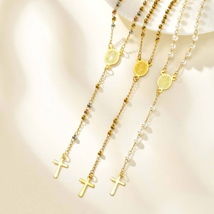Collar de Rosario Religioso de Acero Inoxidable 316L con Baño de Oro de 14k para Mujer y Hombre, Diseño de Moda - Product Image 1