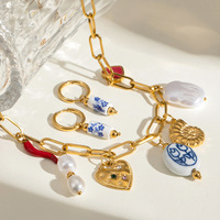 Collier Lariat en Acier Inoxydable Plaqué Or 18K avec Pendentif Perle et Chaîne Géométrique Tendance Marine – Bijou Cadeau pour Femme