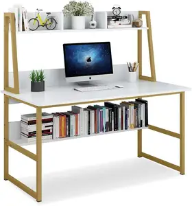 घर कंप्यूटर डेस्क डबल बुकशेल्फ़ सरल डिजाइन काम की मेज