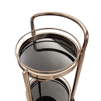 Chariot de bar mobile de luxe moderne en acier inoxydable rond pour boissons, bar à vin d'hôtel, or rose et noir