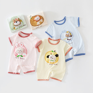 Combinaison d'été pour bébé, body unisexe fin à manches courtes avec imprimé animal mignon pour nourrissons - Product Image 1