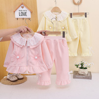 Ensemble décontracté 2 pièces pour bébé fille, col Peter Pan en dentelle, veste florale 3D, pantalon à volants, ensembles de mode printemps pour enfants
