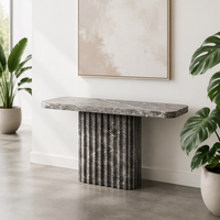 Table console moderne, écologique, luxueuse, au design personnalisé, avec base à pattes cannelées, en marbre noir, pierre naturelle, unique