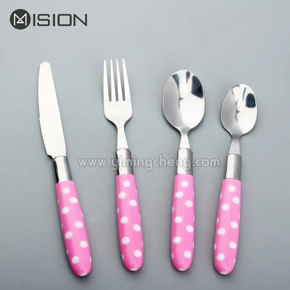 Sendok garpu genggam merah muda anak-anak portabel dengan wadah alat makan