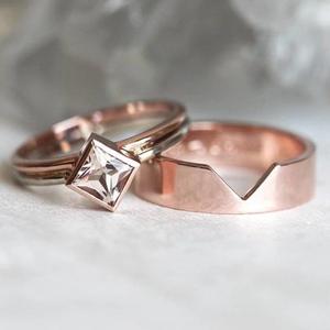Rose Gold Women's Ring <b>Set</b> Geometric <b>Square</b> Diamond Claw Setting Fashion Jewelry Gift - Product Image 1