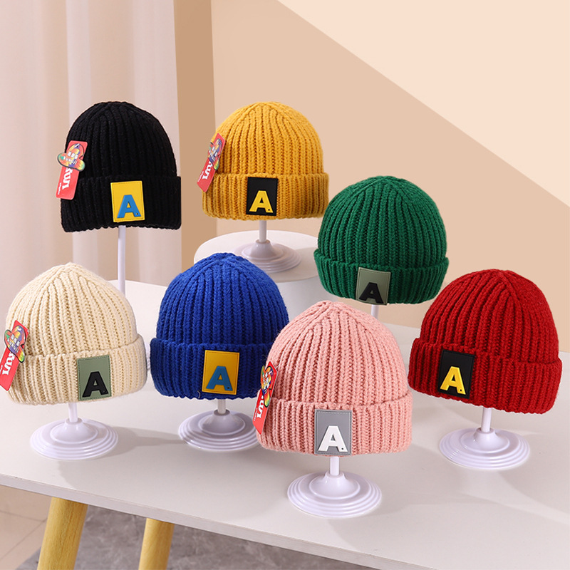 Лидер продаж, однотонная детская шапка с Круглым Верхом и надписью A, детский пуловер, шапочки, аксессуары