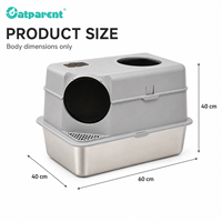 Bac à litière pour chat rectangulaire XL en acier inoxydable et ABS, design ouvert, espace intérieur de 96 L, pelle facile à nettoyer, grande capacité, portable