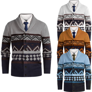 Cardigan Autunnale da Uomo Stile Britannico con Colletto Rovesciato, Design a Blocchi di Colore con Bottoni ODM - Product Image 2