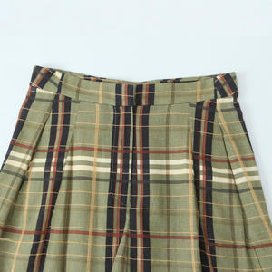 Pantaloni personalizzati da donna versatili e Casual in misto <span class=keywords><strong>lino</strong></span> Casual pantaloni a scacchi verdi adattati pantaloni con stampa Plaid all'ingrosso della fabbrica - Product Image 3