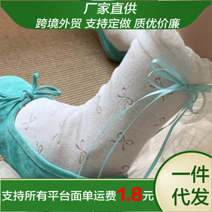 Chaussettes en dentelle pour femmes, mi-mollet, en coton, respirantes, absorbant la transpiration, blanches avec nœud en ruban, pour les jeunes, à porter en été - Product Image 5