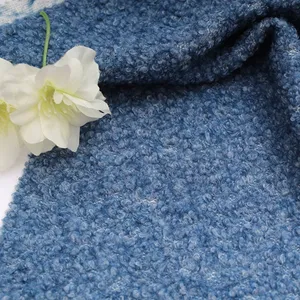 2023 New Design Fashion Women Winter Coat Factory In Stock Blue Wool Polyester Blend Knit Looped Fabric