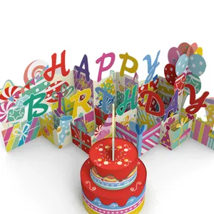 Winpsheng supplier hot selling blowing birthday cake candle music pop up birthday invitation card light