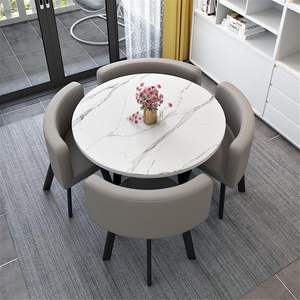 Ensemble de table à manger ronde de bonne qualité, petit ensemble de table à manger, salon moderne, 4 places, meubles de maison, métal, fer, marbre, 50 pièces - Product Image 1