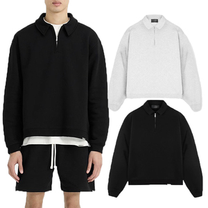 Felpa Pullover da Uomo con Mezza Zip Oversize Larga in Cotone Felpato con Collo Alto e Cappuccio con Logo Personalizzato - Product Image 1