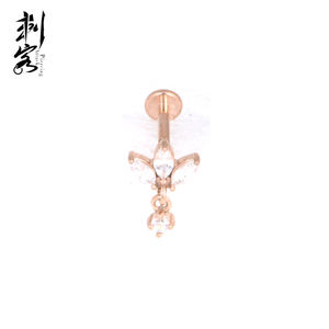 316l Chirurgisch Staal Interne Draad Labret Met 3 Marquise Cz Blad Bengelen Top - Product Image 6