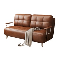 Sofá cama plegable de cuero encerado al óleo para dos personas, apartamento pequeño, cama extensible integrada de doble uso