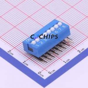 DA-08BLP DIP Switch Through hole Component (THT) Switch Flat Toggle, Raised Type Single Pole Single Throw 8 PC Pin - Product Image 1
