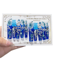 Uñas Postizas de Diseño Hechas a Mano, 10 Piezas, Largas, de Cobertura Completa, en Forma Cuadrada y Almendrada, Fácil Aplicación con Pegamento para Dedos