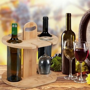 El botellero de bambú tiene capacidad para 2 botellas y 4 copas altas para los <span class=keywords><strong>regalos</strong></span> de los <span class=keywords><strong>amantes</strong></span> <span class=keywords><strong>del</strong></span> <span class=keywords><strong>vino</strong></span> para cenas de Bar de mesa - Product Image 6
